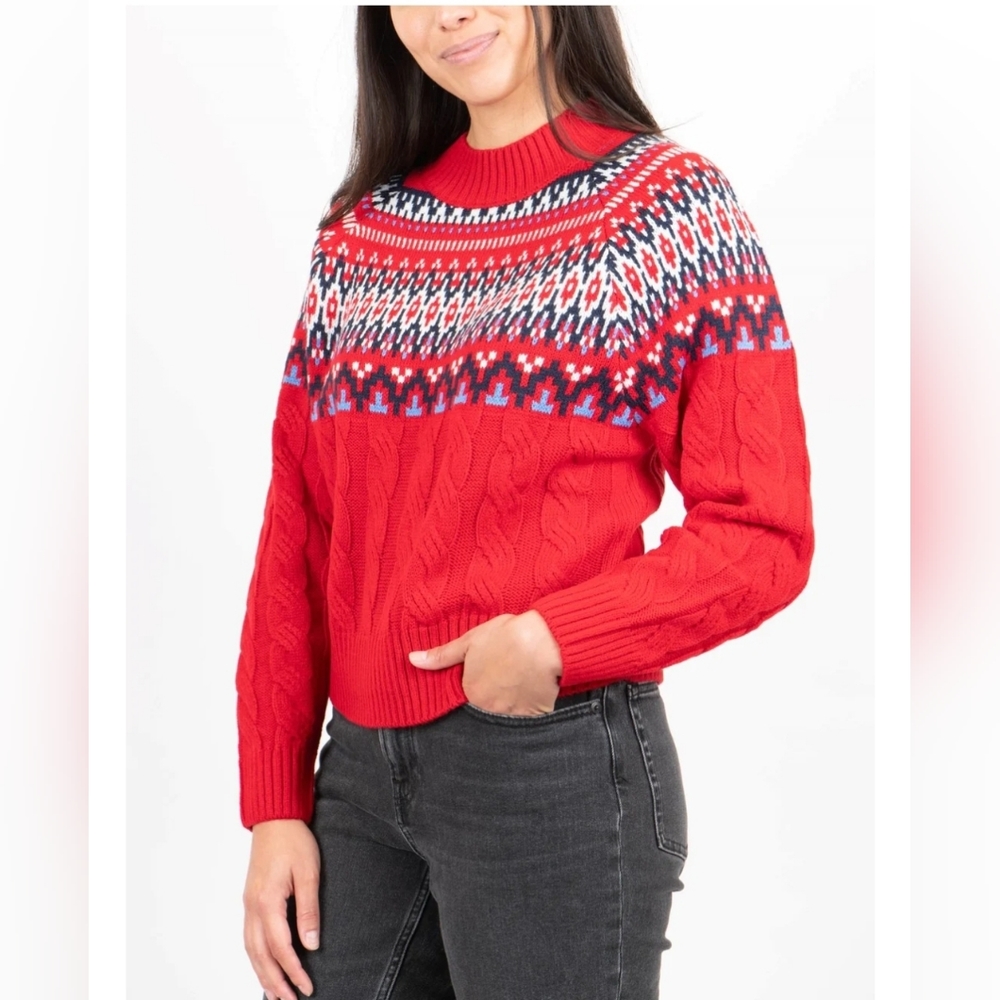MOUNTAIN & ISLES CARRAUN CABLE KNIT SWEATER Fair Isle pattern Size Large NEW!